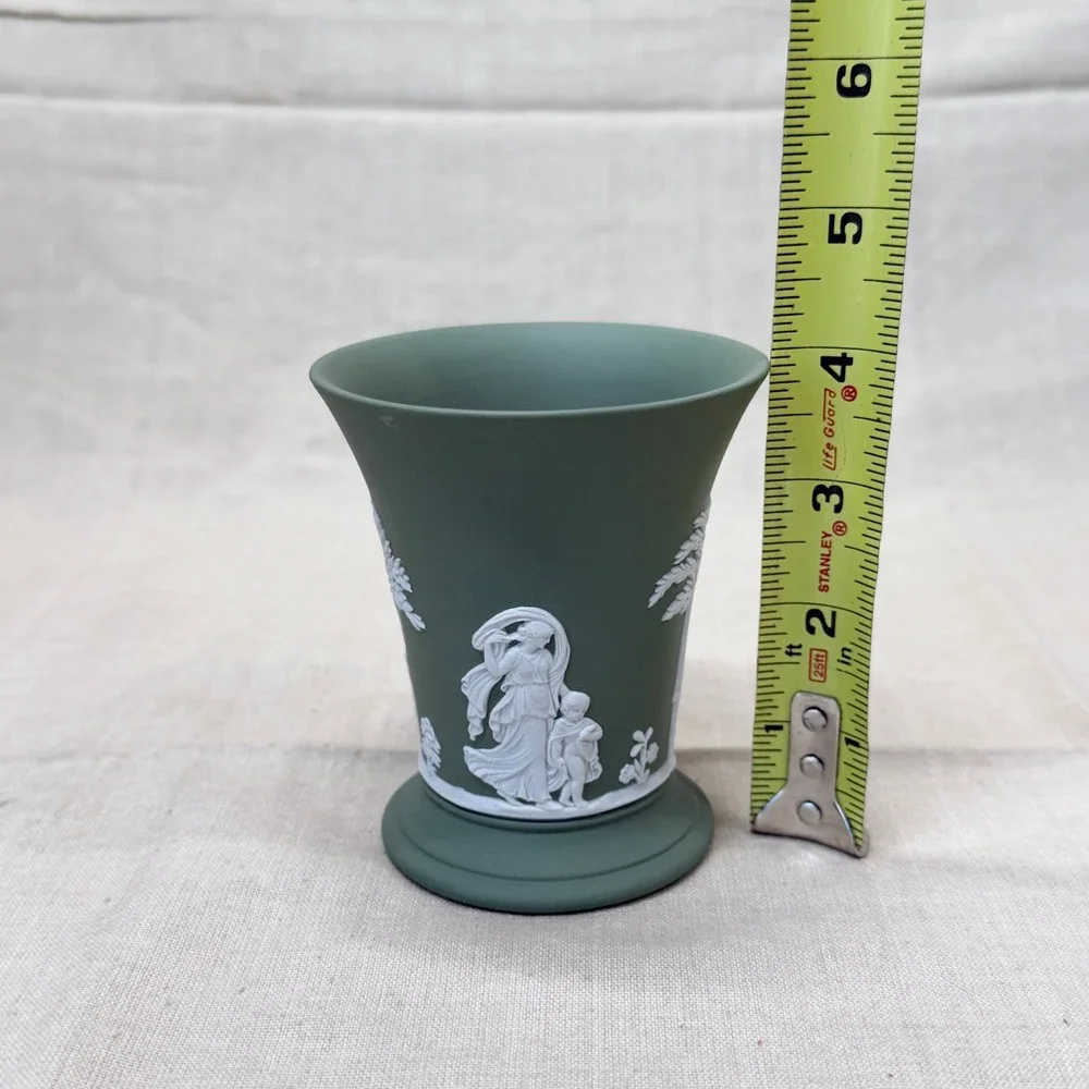 Wedgwood‎ Sage Green Jasperware Small Flared Vase Neoclassical Made in England